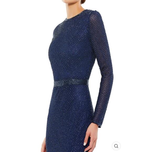 Mac Duggal 5056 Navy Blue Long Sleeve Beaded Maxi Dress w/ Train Size 12 NWT - Picture 12 of 12